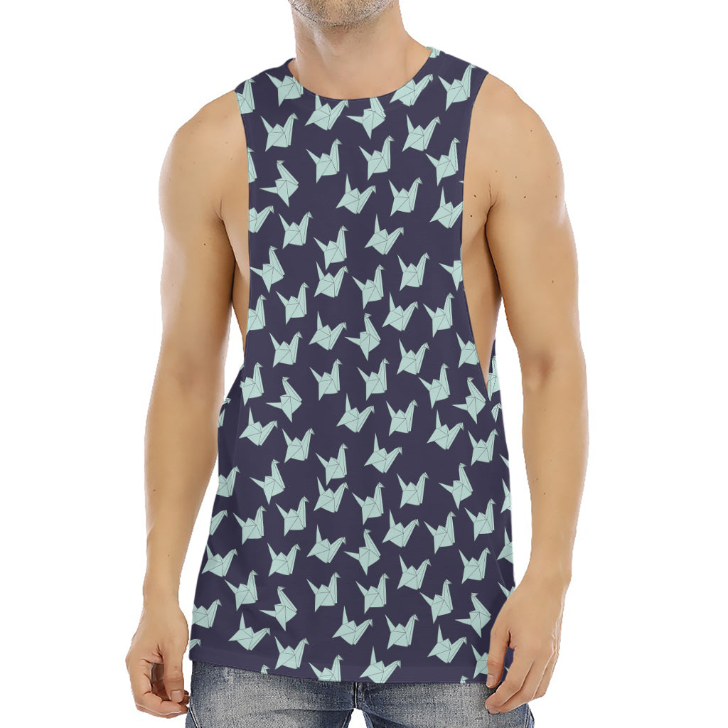 Blue Origami Crane Pattern Print Men's Muscle Tank Top
