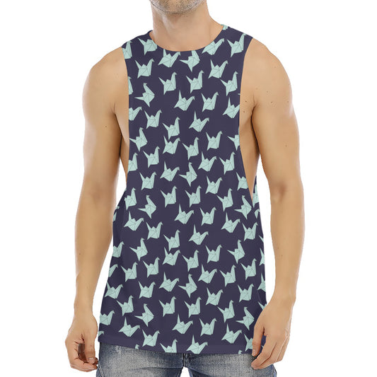 Blue Origami Crane Pattern Print Men's Muscle Tank Top