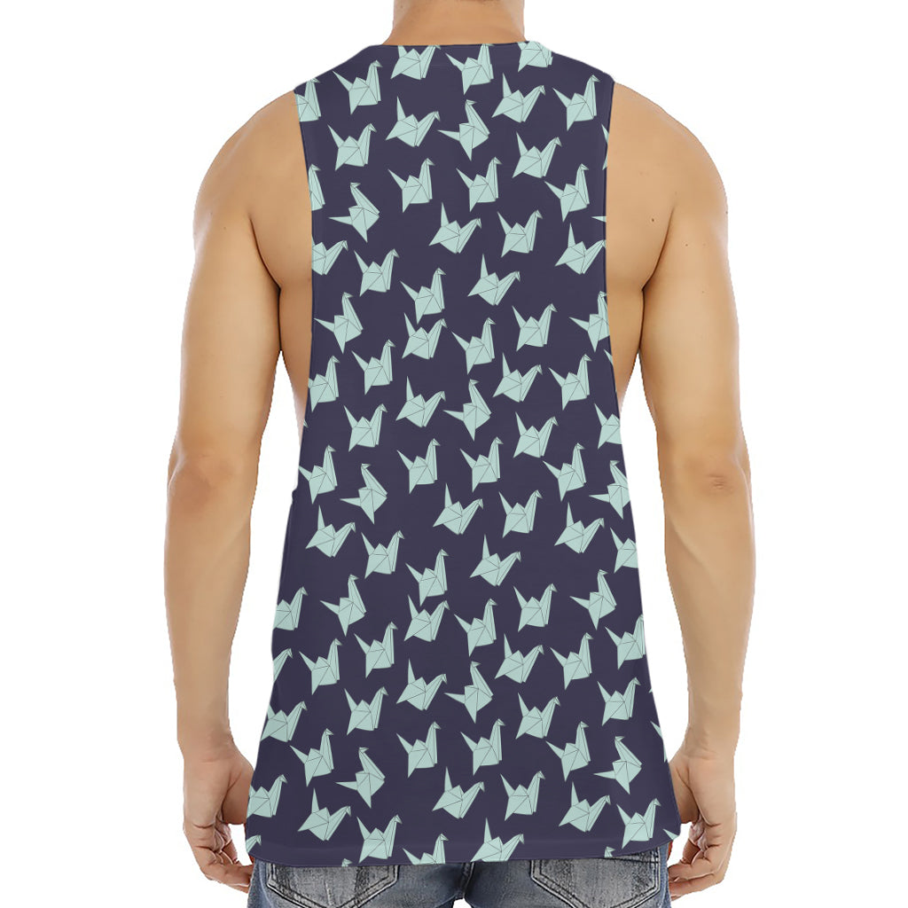 Blue Origami Crane Pattern Print Men's Muscle Tank Top
