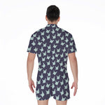 Blue Origami Crane Pattern Print Men's Rompers