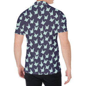 Blue Origami Crane Pattern Print Men's Shirt