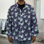 Blue Origami Crane Pattern Print Men's Shirt Jacket