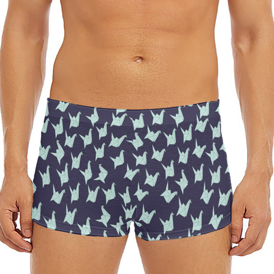 Blue Origami Crane Pattern Print Men's Short Boxer Briefs