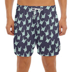Blue Origami Crane Pattern Print Men's Split Running Shorts