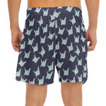 Blue Origami Crane Pattern Print Men's Split Running Shorts