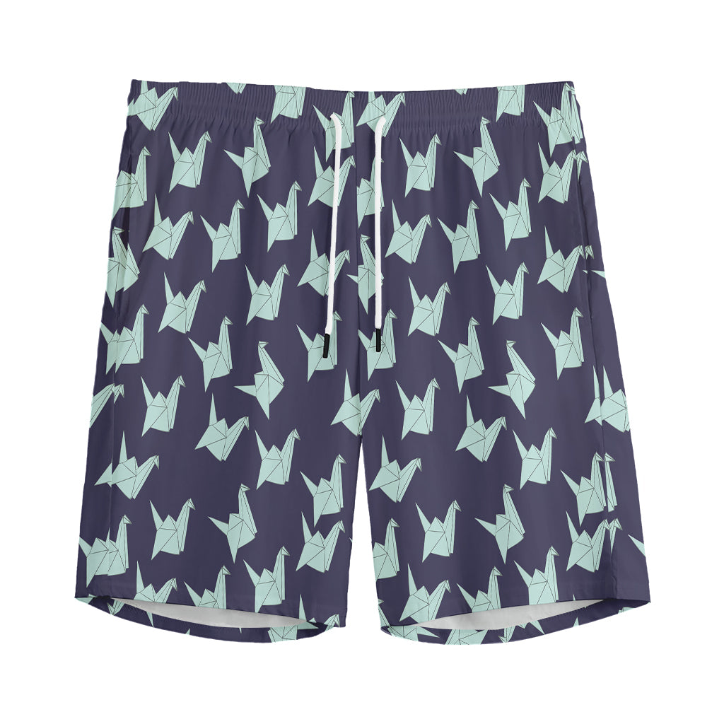 Blue Origami Crane Pattern Print Men's Sports Shorts