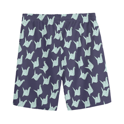 Blue Origami Crane Pattern Print Men's Sports Shorts