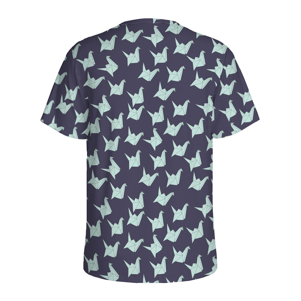Blue Origami Crane Pattern Print Men's Sports T-Shirt
