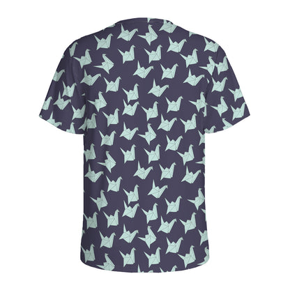 Blue Origami Crane Pattern Print Men's Sports T-Shirt