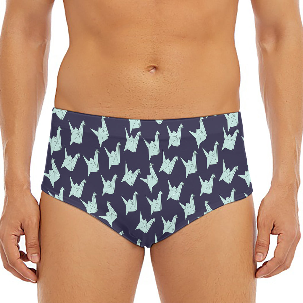 Blue Origami Crane Pattern Print Men's Triangle Swim Briefs
