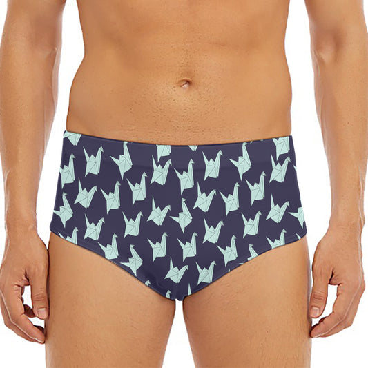 Blue Origami Crane Pattern Print Men's Triangle Swim Briefs