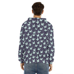 Blue Origami Crane Pattern Print Men's Velvet Pullover Hoodie