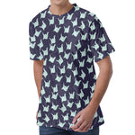 Blue Origami Crane Pattern Print Men's Velvet T-Shirt