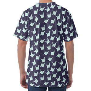 Blue Origami Crane Pattern Print Men's Velvet T-Shirt