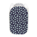Blue Origami Crane Pattern Print Mesh Laundry Hamper