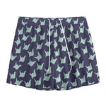 Blue Origami Crane Pattern Print Mesh Shorts