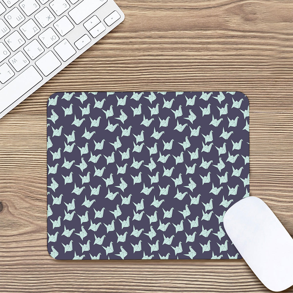 Blue Origami Crane Pattern Print Mouse Pad