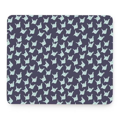 Blue Origami Crane Pattern Print Mouse Pad