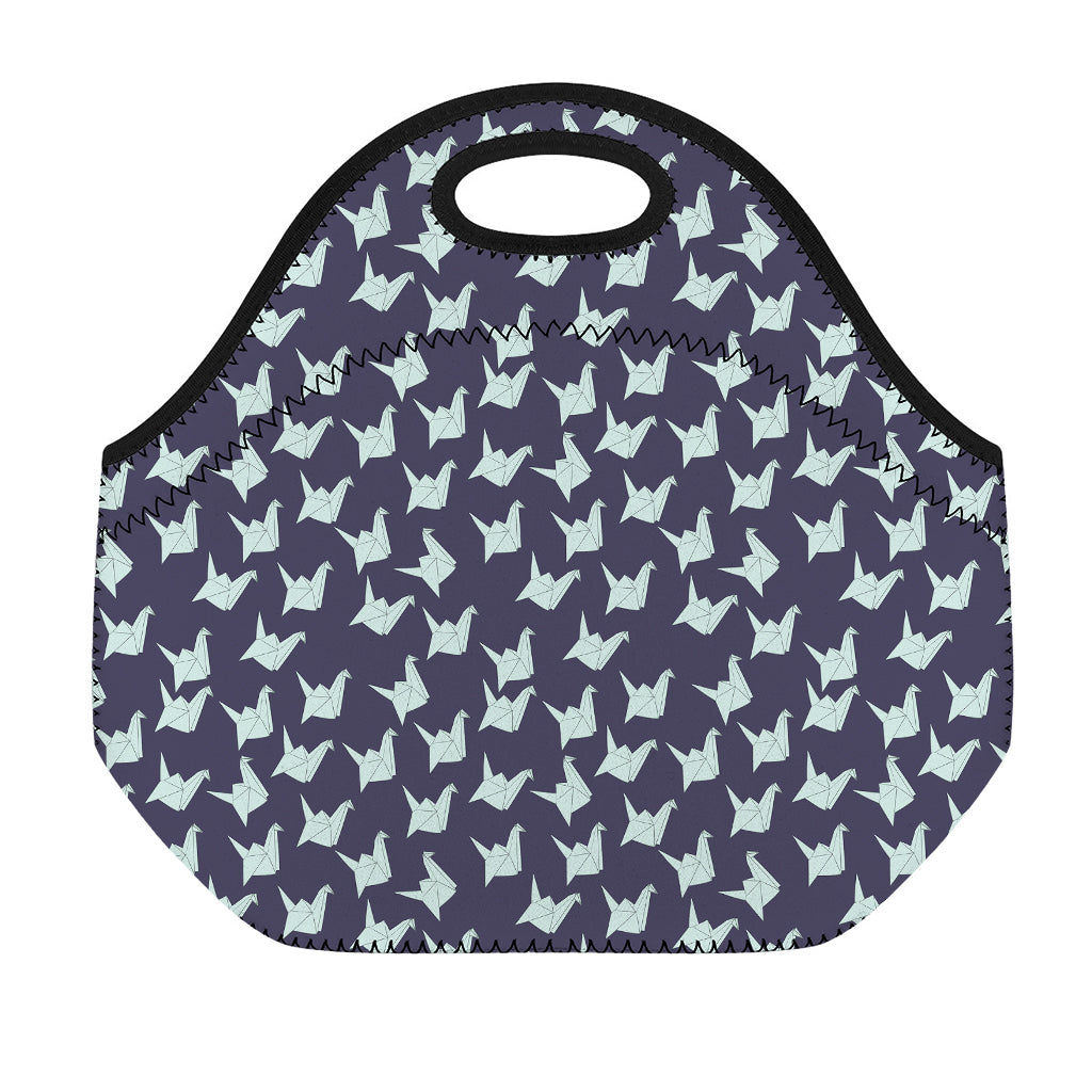 Blue Origami Crane Pattern Print Neoprene Lunch Bag