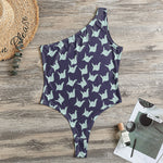 Blue Origami Crane Pattern Print One Shoulder Bodysuit