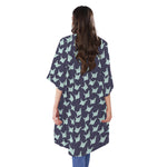 Blue Origami Crane Pattern Print Open Front Beach Cover Up