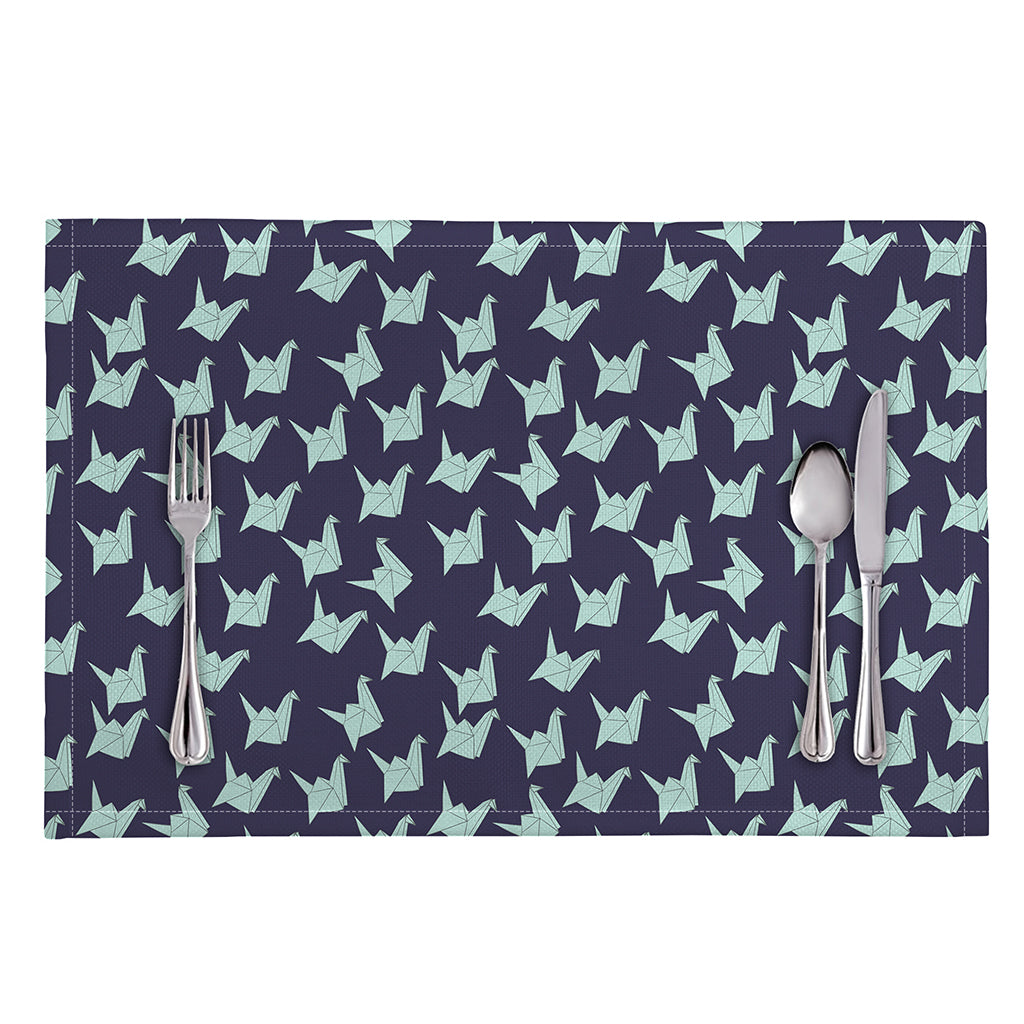 Blue Origami Crane Pattern Print Placemat