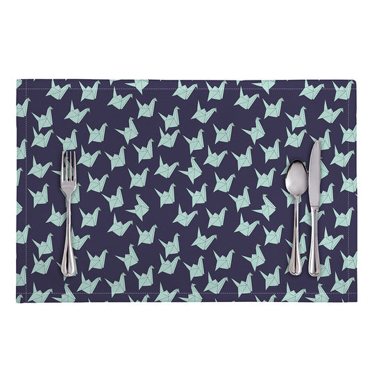 Blue Origami Crane Pattern Print Placemat