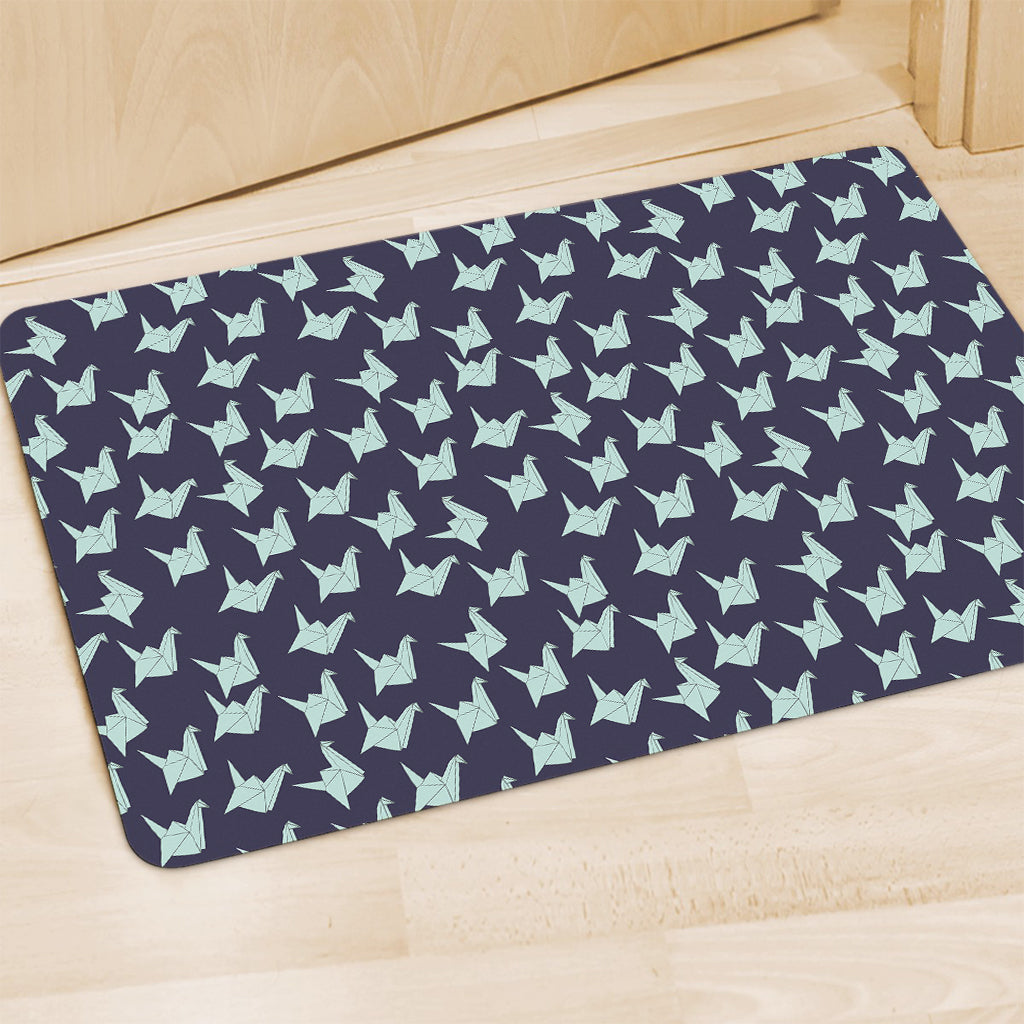 Blue Origami Crane Pattern Print Polyester Doormat