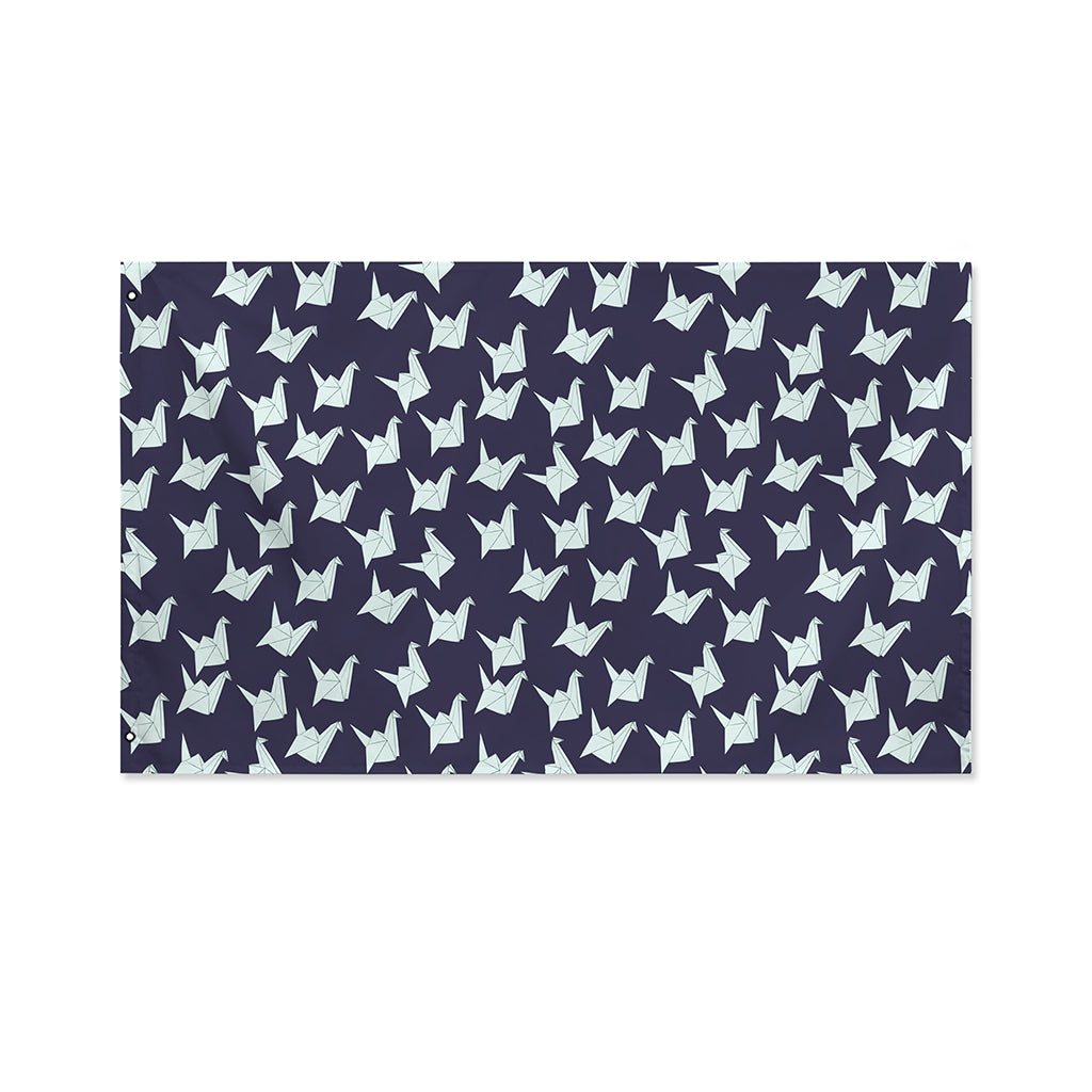 Blue Origami Crane Pattern Print Polyester Flag