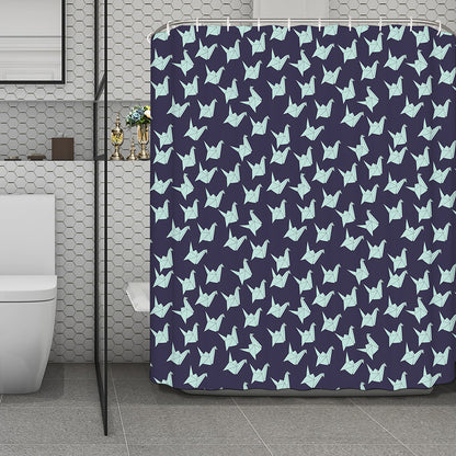 Blue Origami Crane Pattern Print Polyester Shower Curtain