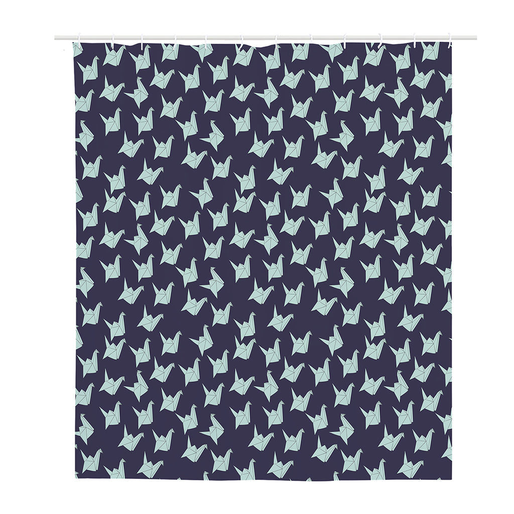 Blue Origami Crane Pattern Print Polyester Shower Curtain