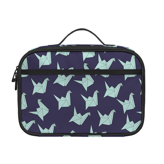 Blue Origami Crane Pattern Print Portable Lunch Bag