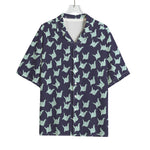 Blue Origami Crane Pattern Print Rayon Hawaiian Shirt