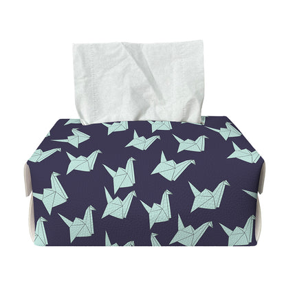 Blue Origami Crane Pattern Print Rectangle Tissue Box Cover