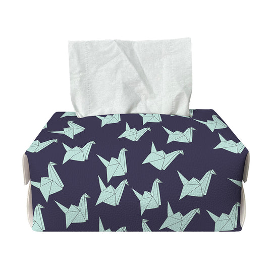 Blue Origami Crane Pattern Print Rectangle Tissue Box Cover