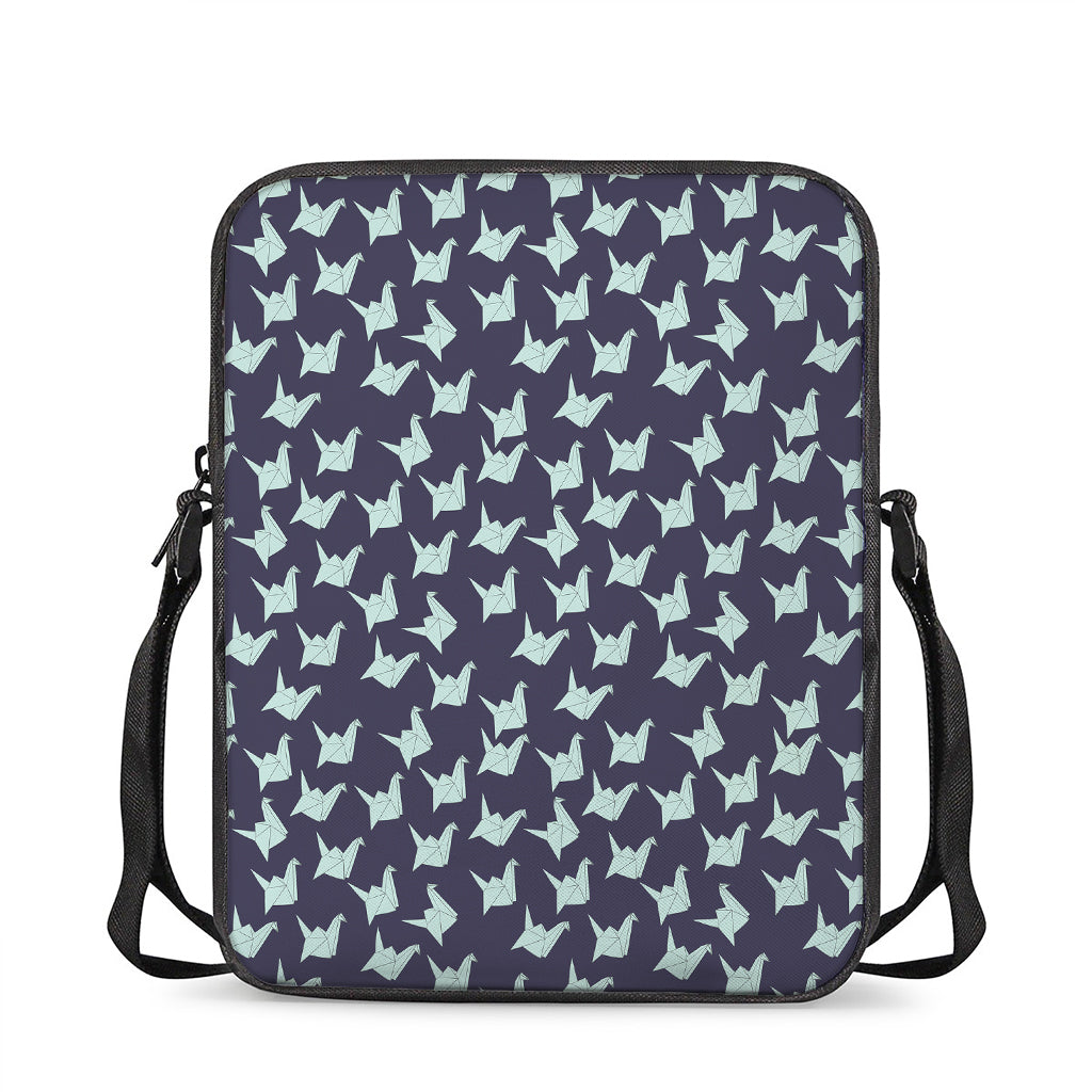 Blue Origami Crane Pattern Print Rectangular Crossbody Bag