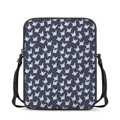 Blue Origami Crane Pattern Print Rectangular Crossbody Bag