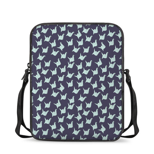 Blue Origami Crane Pattern Print Rectangular Crossbody Bag