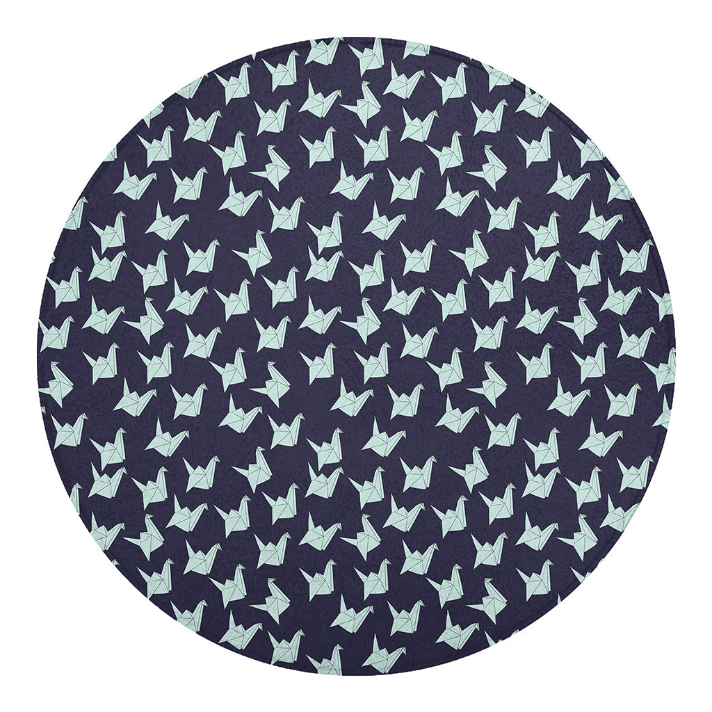 Blue Origami Crane Pattern Print Round Blanket