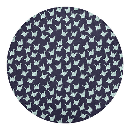 Blue Origami Crane Pattern Print Round Blanket
