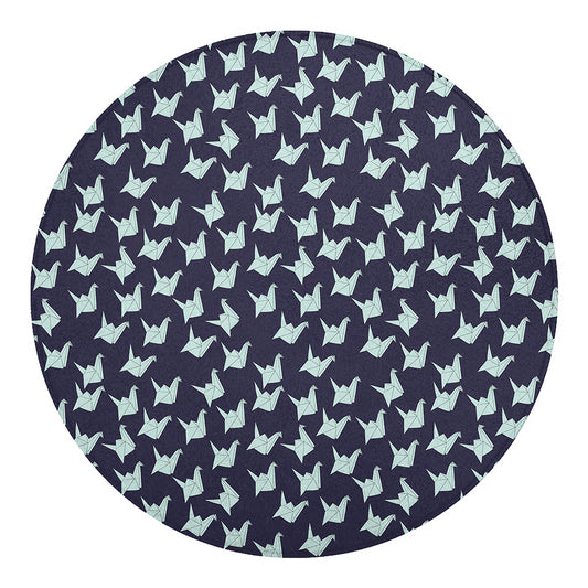 Blue Origami Crane Pattern Print Round Blanket