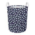 Blue Origami Crane Pattern Print Round Laundry Basket