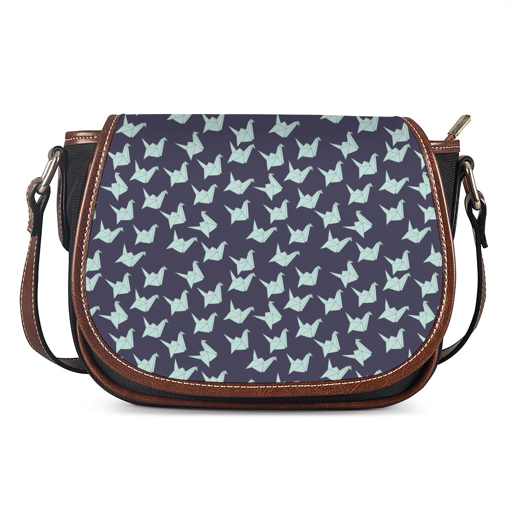 Blue Origami Crane Pattern Print Saddle Bag