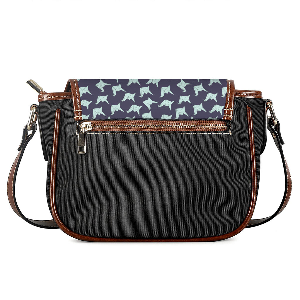 Blue Origami Crane Pattern Print Saddle Bag