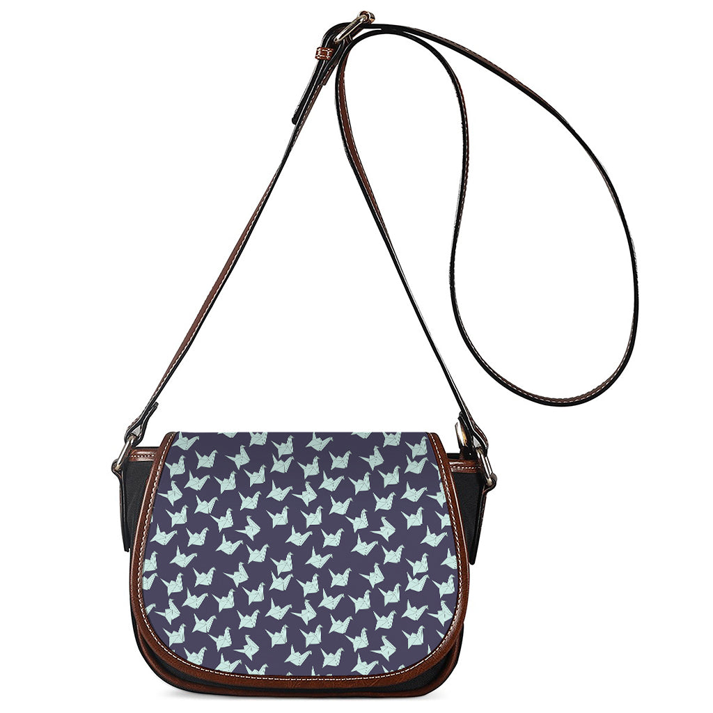 Blue Origami Crane Pattern Print Saddle Bag