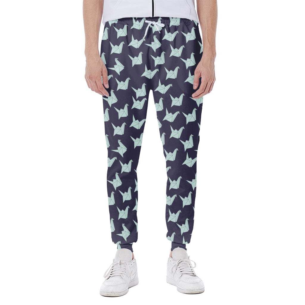 Blue Origami Crane Pattern Print Scuba Joggers