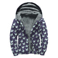 Blue Origami Crane Pattern Print Sherpa Lined Zip Up Hoodie