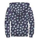 Blue Origami Crane Pattern Print Sherpa Lined Zip Up Hoodie