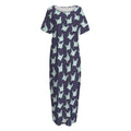 Blue Origami Crane Pattern Print Short Sleeve Long Nightdress