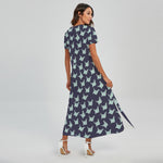 Blue Origami Crane Pattern Print Short Sleeve Maxi Dress